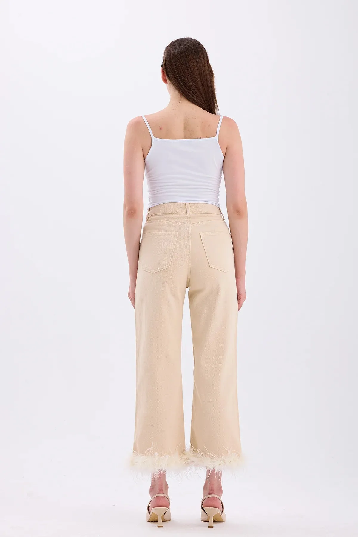 feathers Light Beige Jean Trousers