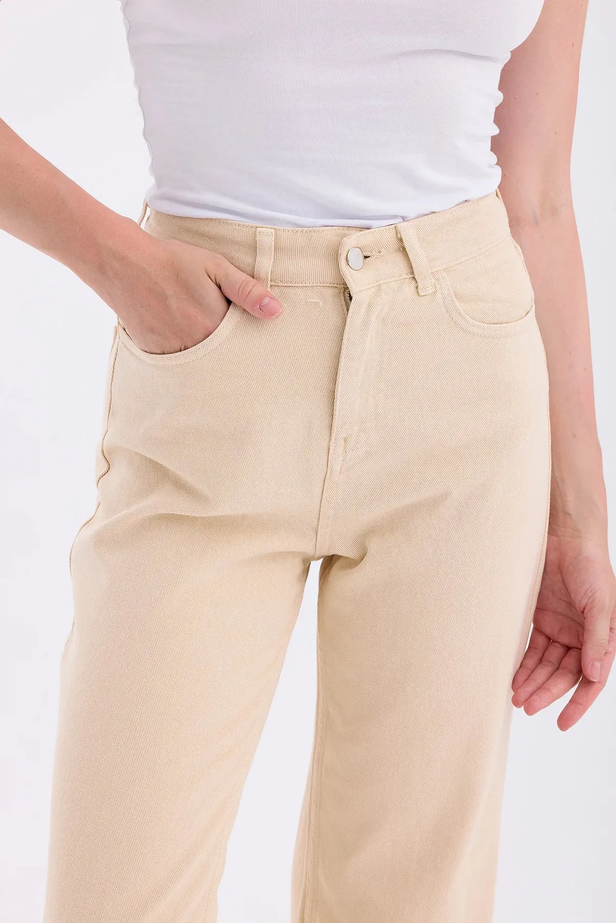 feathers Light Beige Jean Trousers