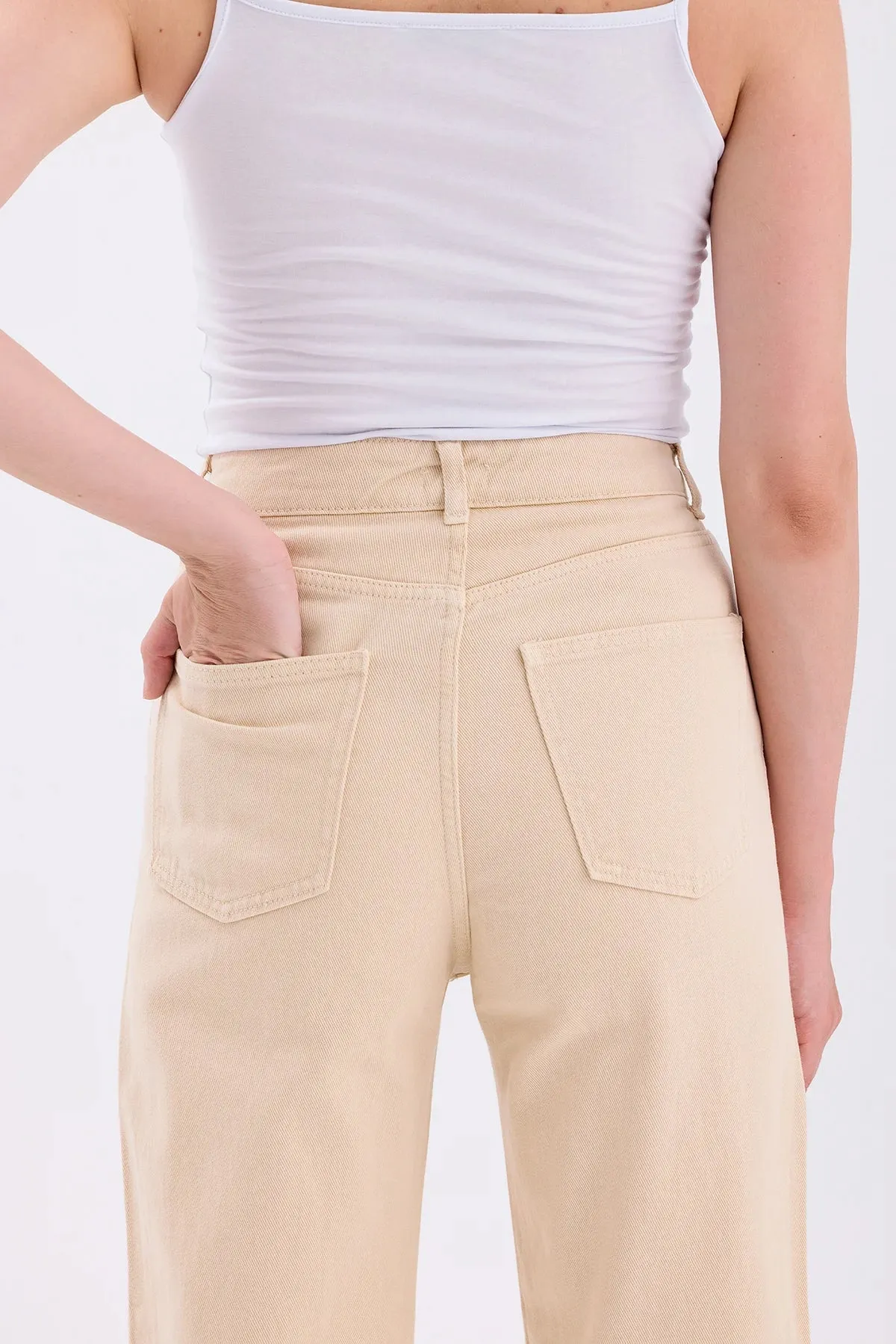 feathers Light Beige Jean Trousers