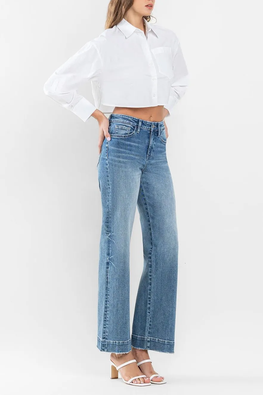 Flying Monkey - High Rise Trouser Hem Wide Leg Jeans - F5391