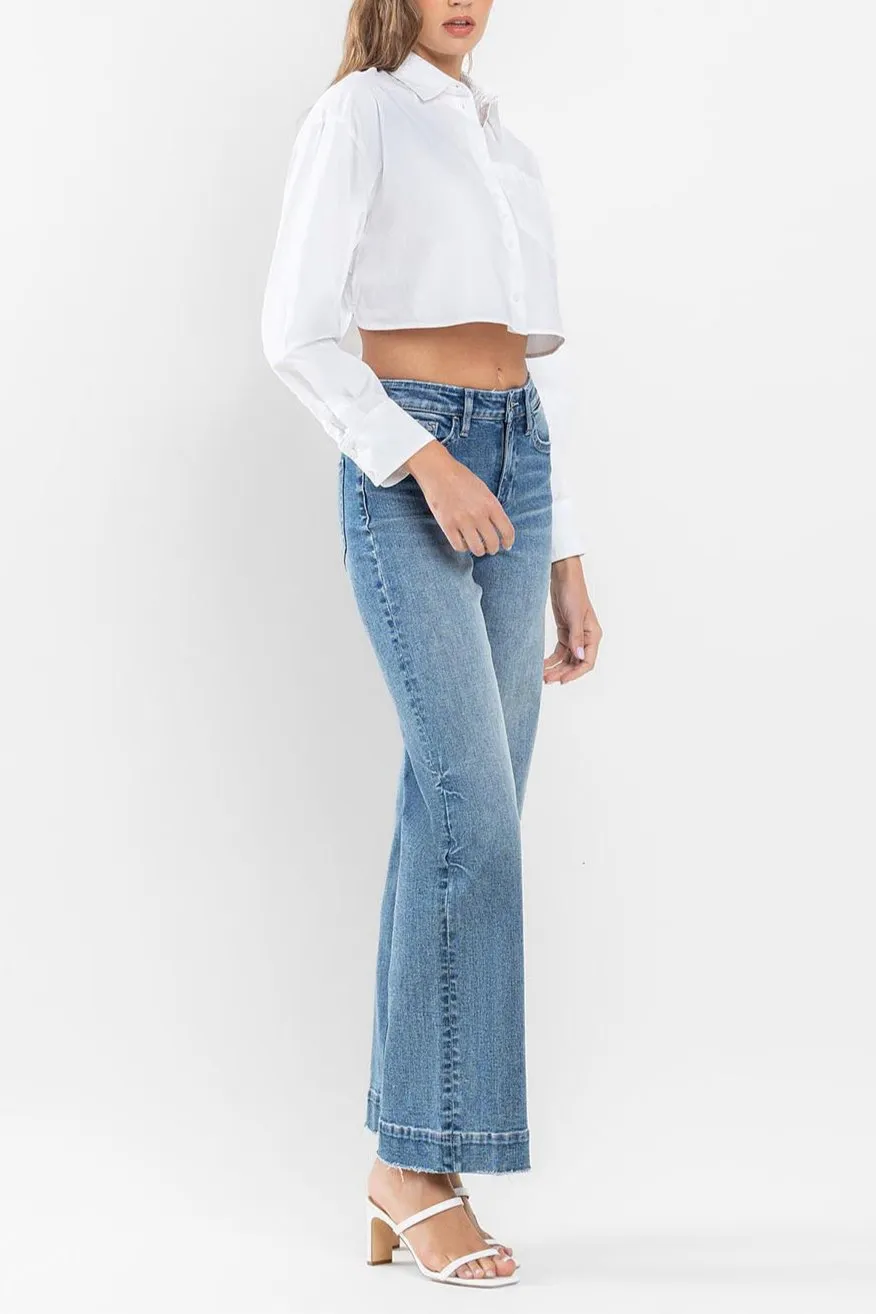 Flying Monkey - High Rise Trouser Hem Wide Leg Jeans - F5391