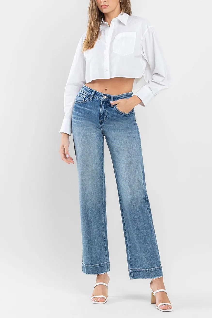 Flying Monkey - High Rise Trouser Hem Wide Leg Jeans - F5391