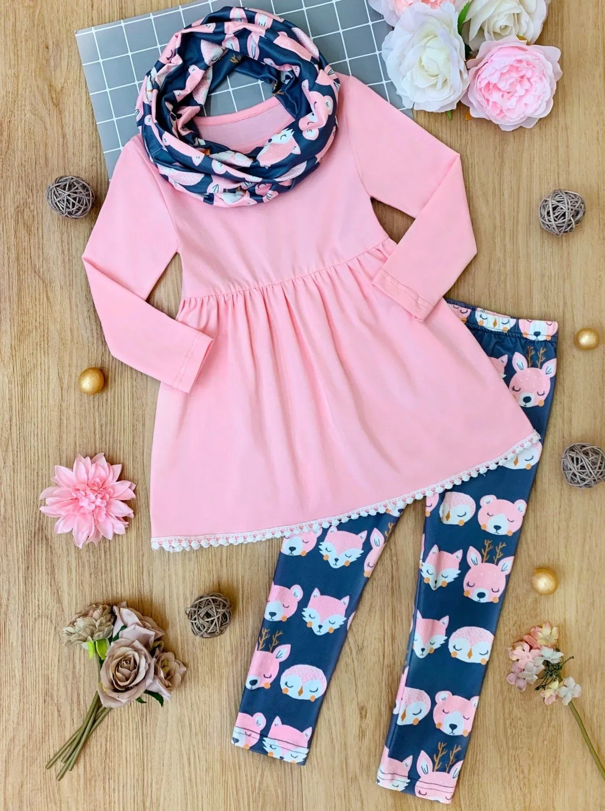 Forest Friends Tunic, Legging And Scarf Set