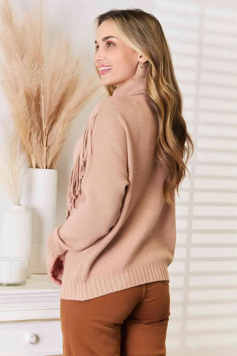 Fringe Turtleneck Long Sleeve Sweater