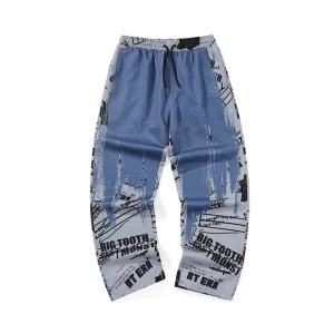 Fun painted letter-printed drawstring waistband loose straight leg casual pants