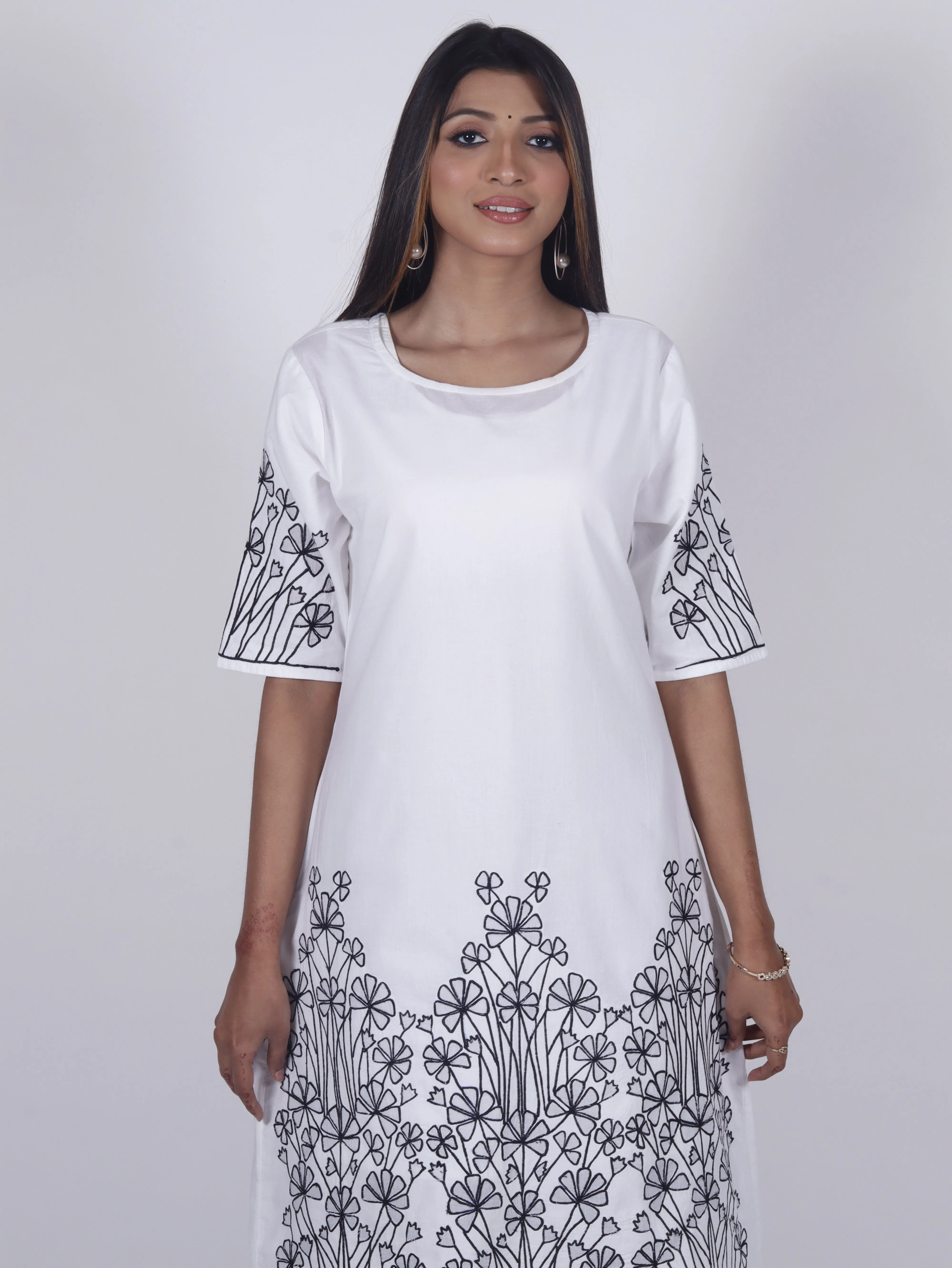 GANGA Pure Cotton Applique work Embroidered Tunic Dress Kurta: Made to Order/Customizable