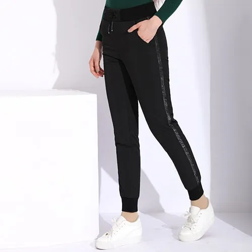 Garemay Warm Women's Pants With Stripe Autumn Plus Size Harem High Waist Pants Female Winter Striped Trousers Black Women's