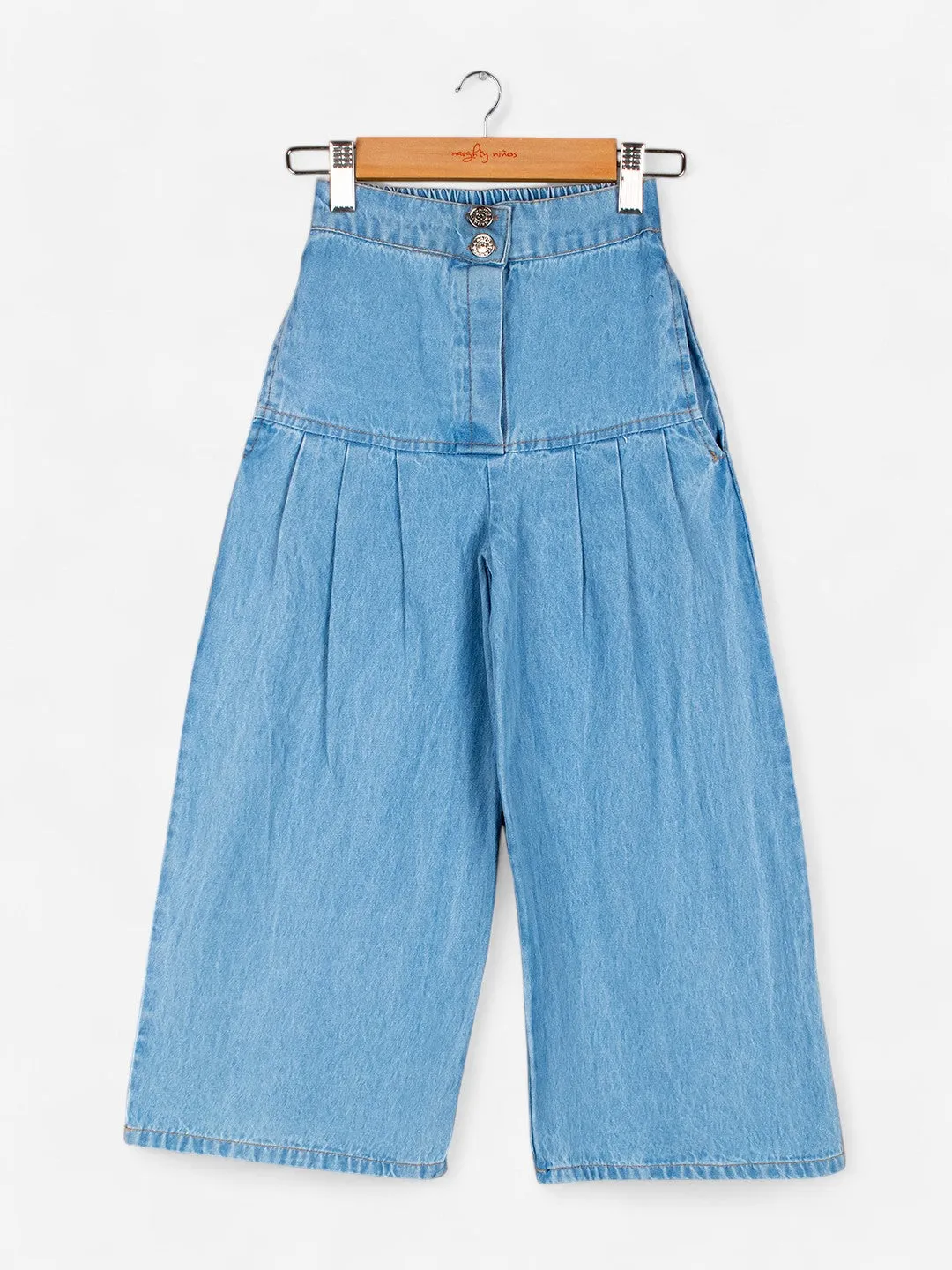 Girls Denim Pleated Jeans