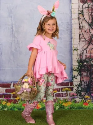 Girls Easter Themed Ruffled Hi-Lo Tunic And Legging Set