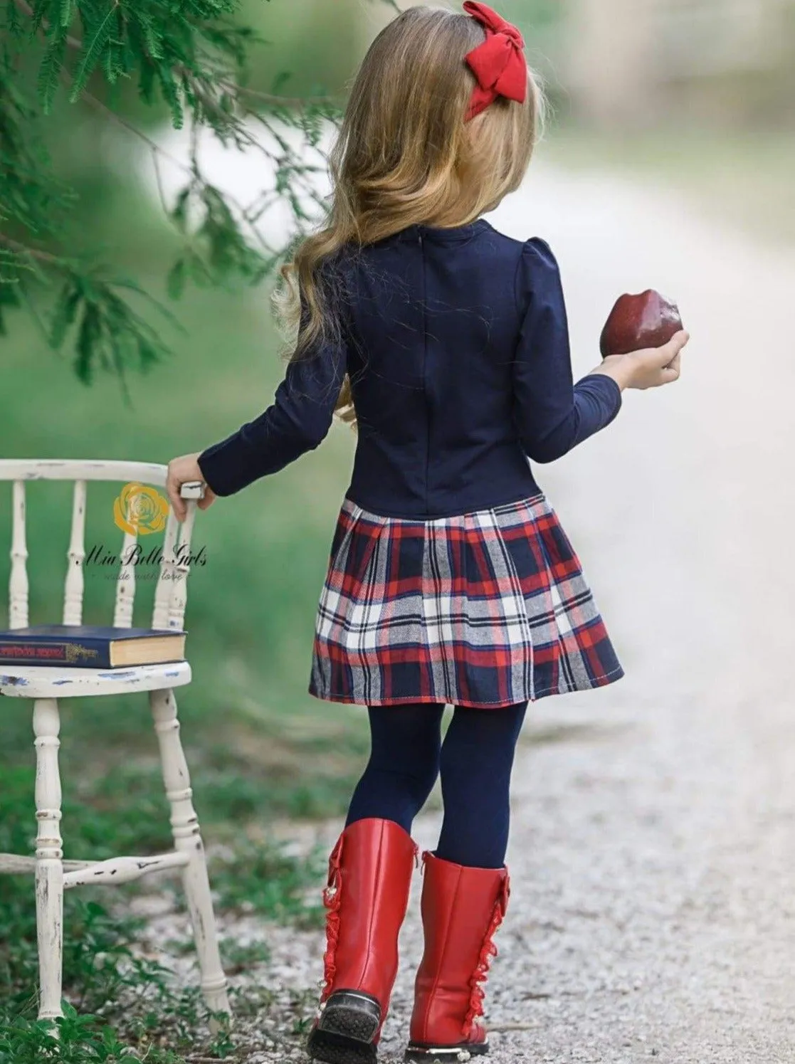 Girls Preppy Plaid Long Sleeve Tunic Dress