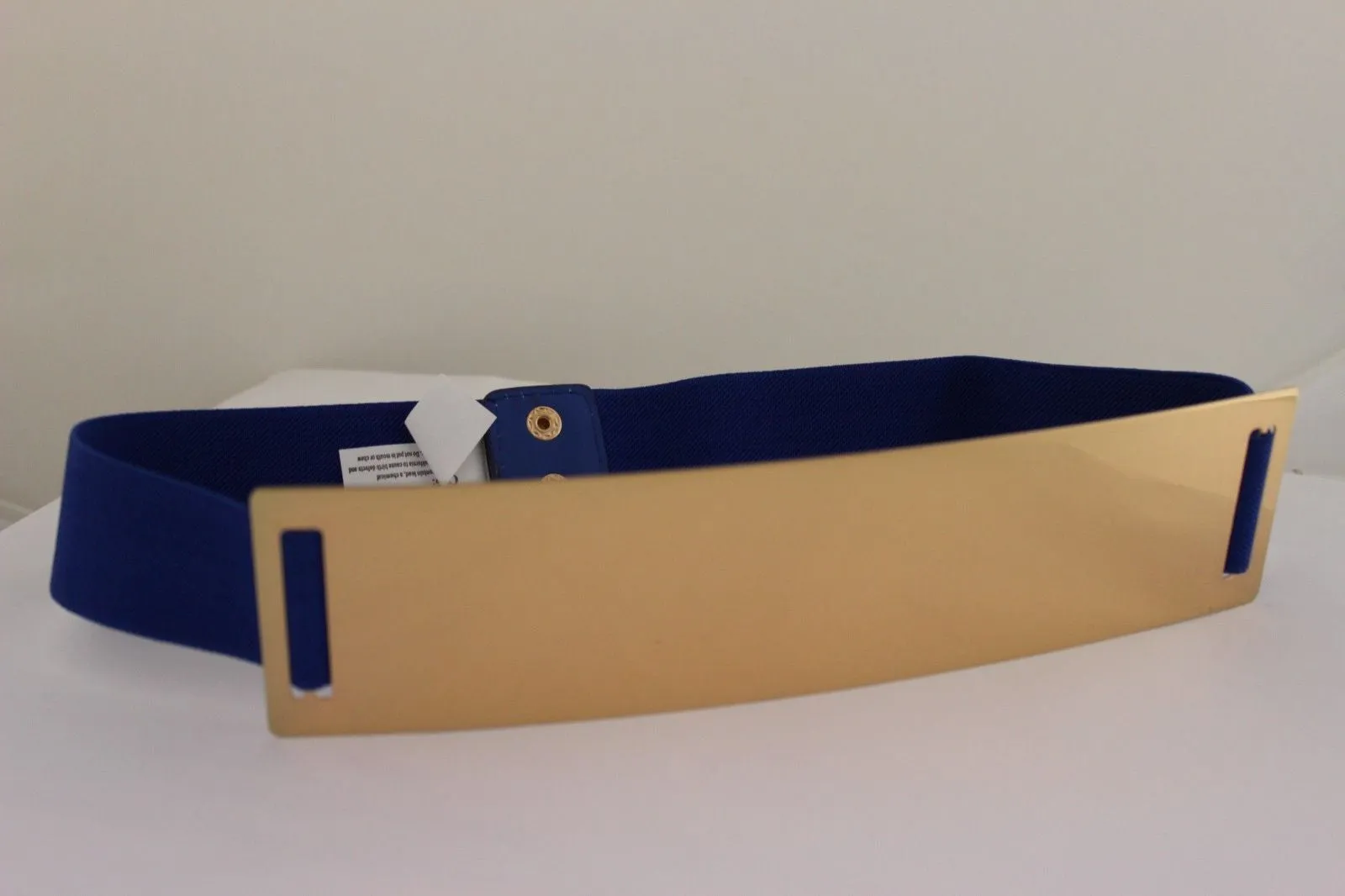 Gold Metal Rectangle Plate Colored Elastic Stretch Waistband Belt