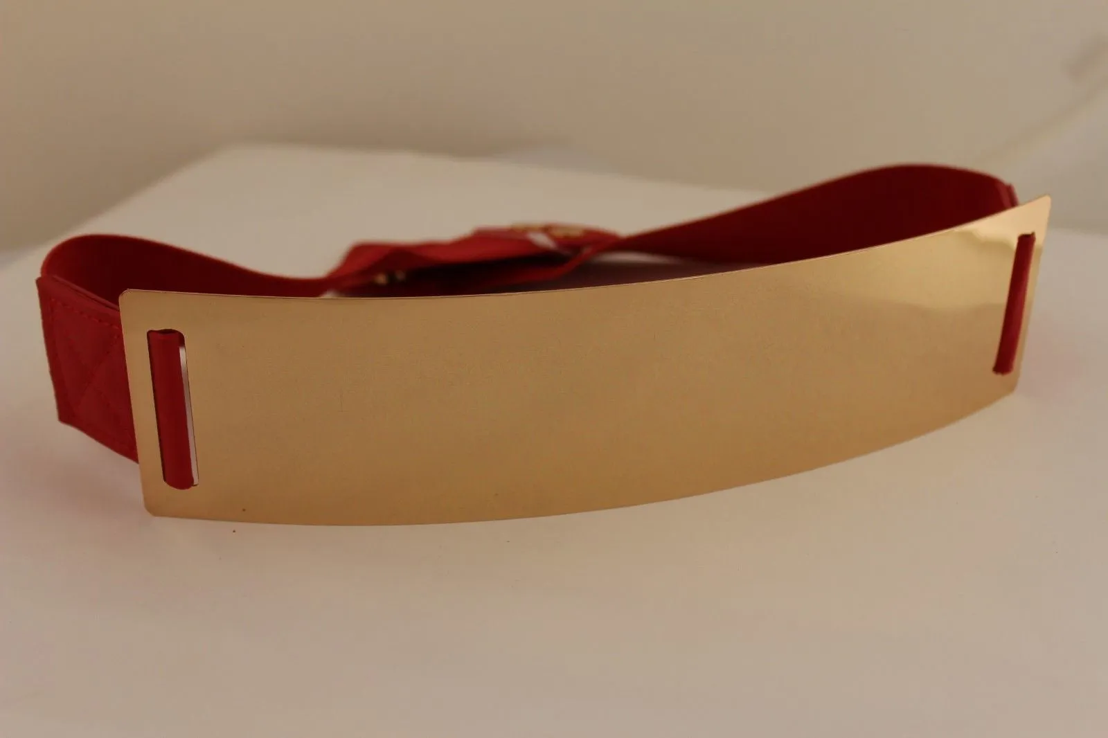 Gold Metal Rectangle Plate Colored Elastic Stretch Waistband Belt