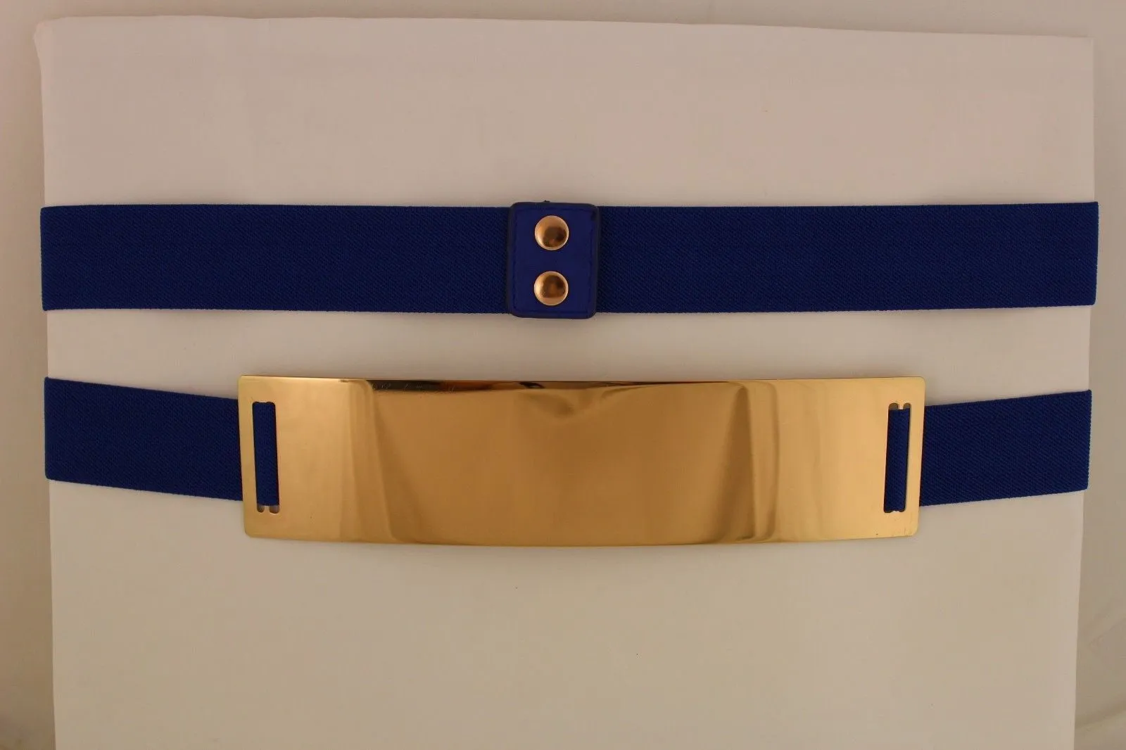 Gold Metal Rectangle Plate Colored Elastic Stretch Waistband Belt