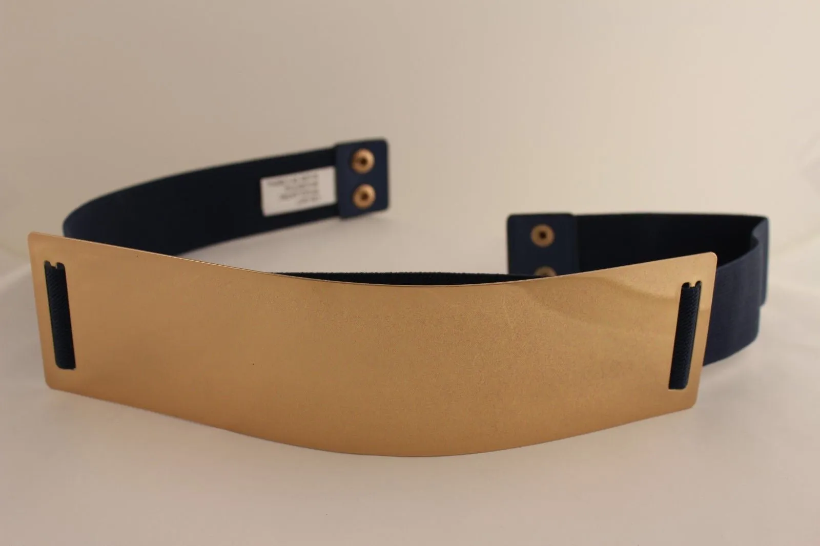 Gold Metal Rectangle Plate Colored Elastic Stretch Waistband Belt