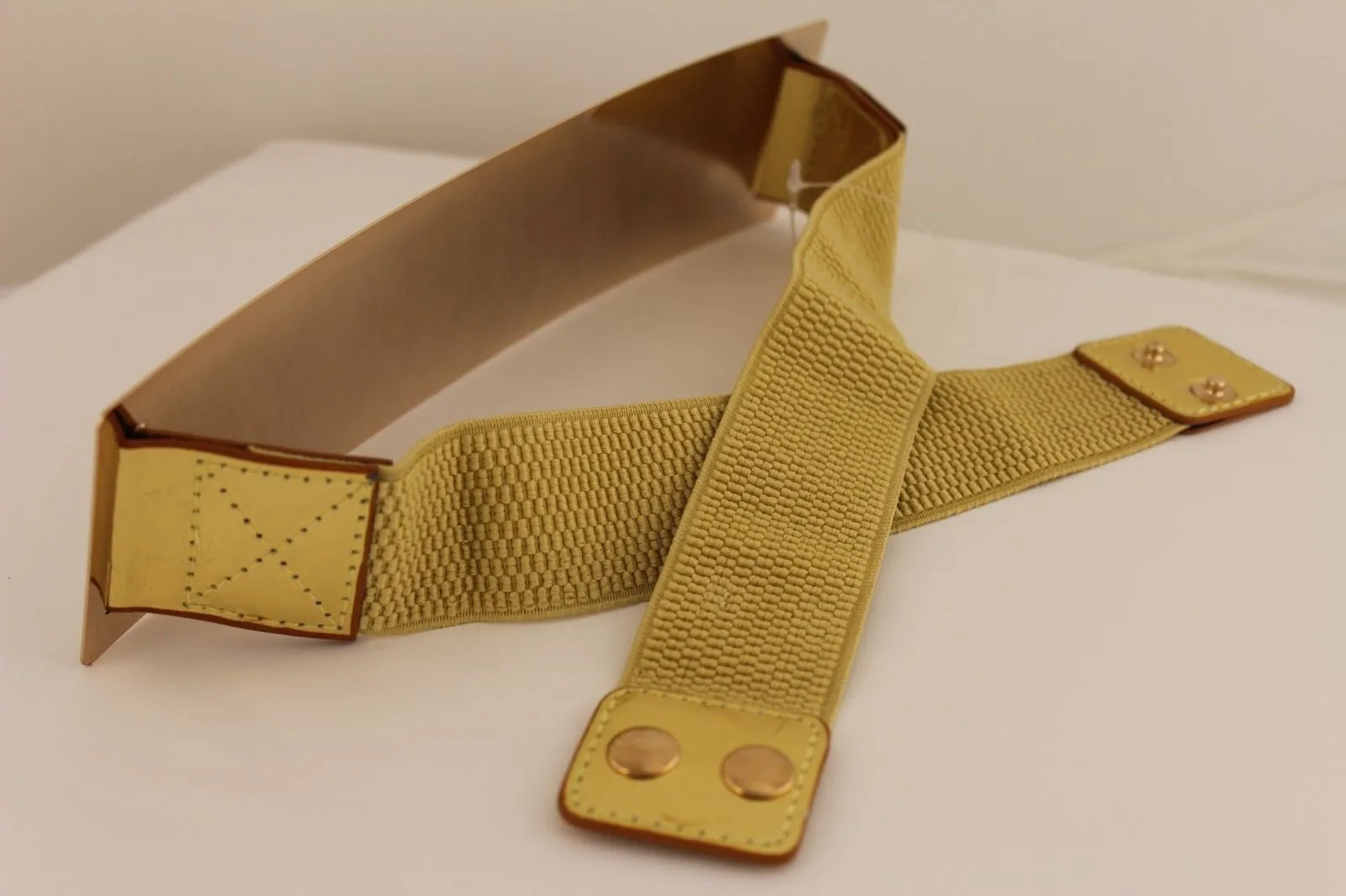 Gold Metal Rectangle Plate Colored Elastic Stretch Waistband Belt