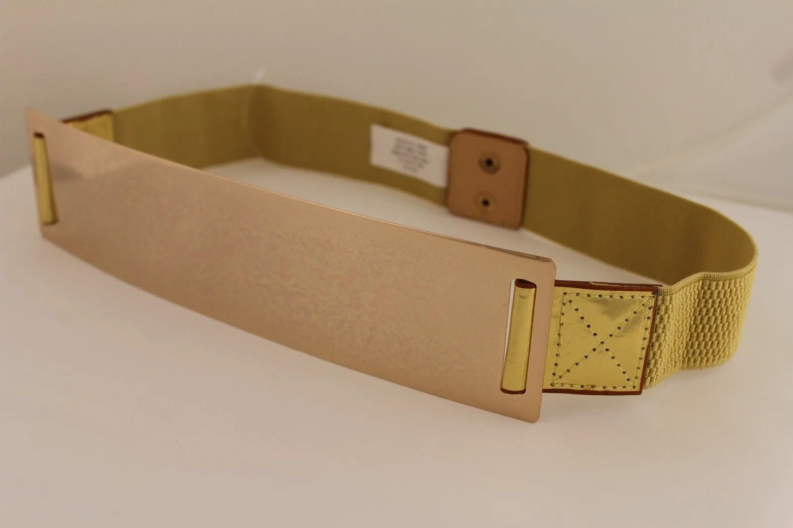 Gold Metal Rectangle Plate Colored Elastic Stretch Waistband Belt