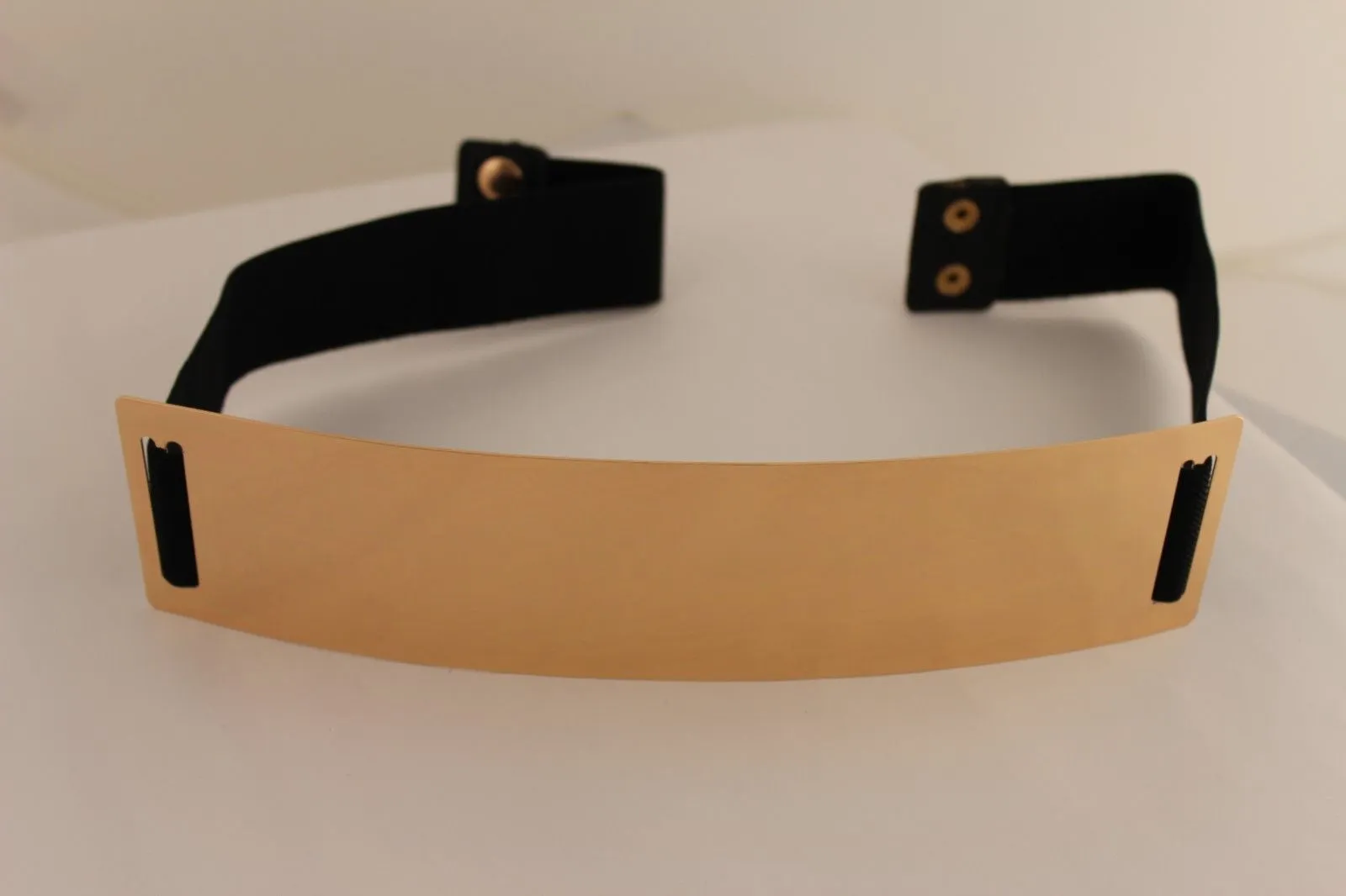 Gold Metal Rectangle Plate Colored Elastic Stretch Waistband Belt