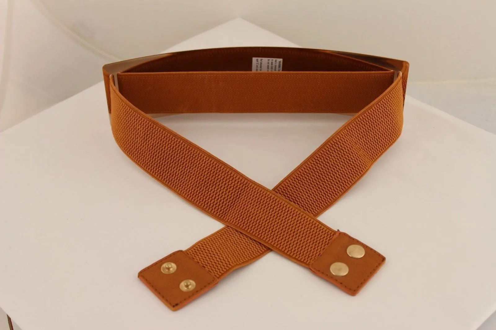 Gold Metal Rectangle Plate Colored Elastic Stretch Waistband Belt