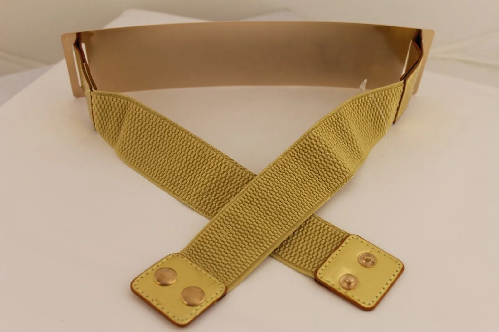 Gold Metal Rectangle Plate Colored Elastic Stretch Waistband Belt