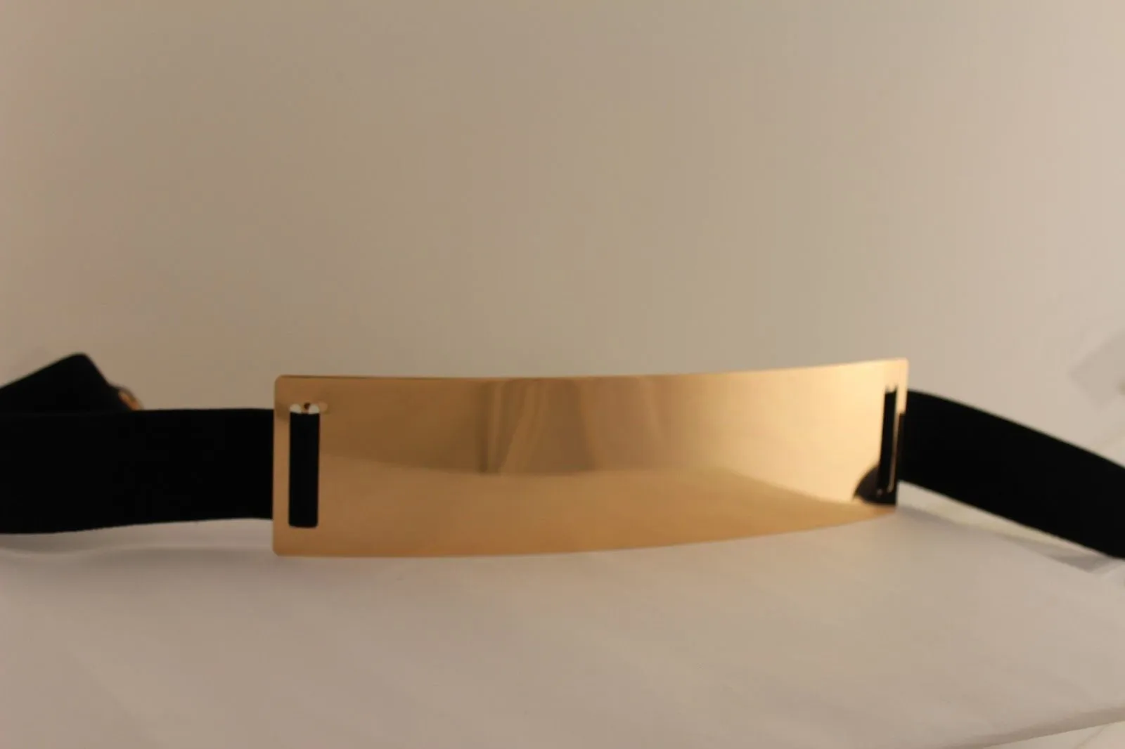 Gold Metal Rectangle Plate Colored Elastic Stretch Waistband Belt