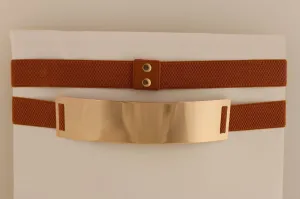 Gold Metal Rectangle Plate Colored Elastic Stretch Waistband Belt