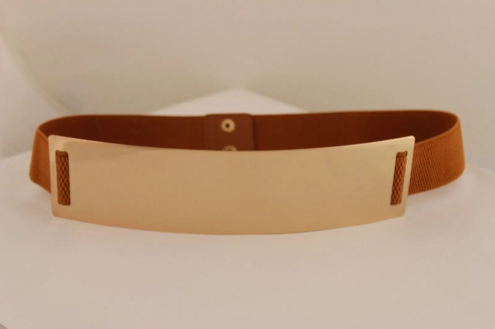 Gold Metal Rectangle Plate Colored Elastic Stretch Waistband Belt