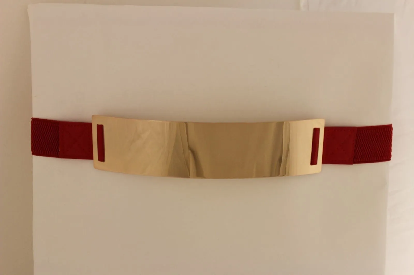 Gold Metal Rectangle Plate Colored Elastic Stretch Waistband Belt