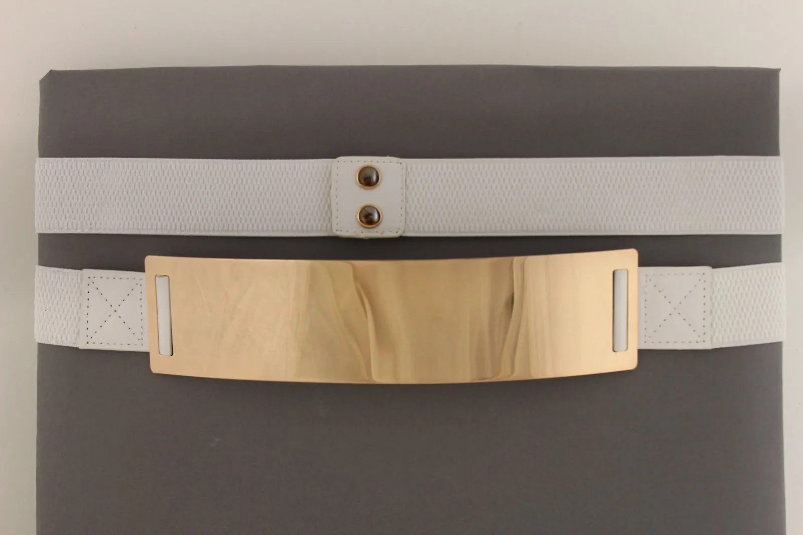 Gold Metal Rectangle Plate Colored Elastic Stretch Waistband Belt