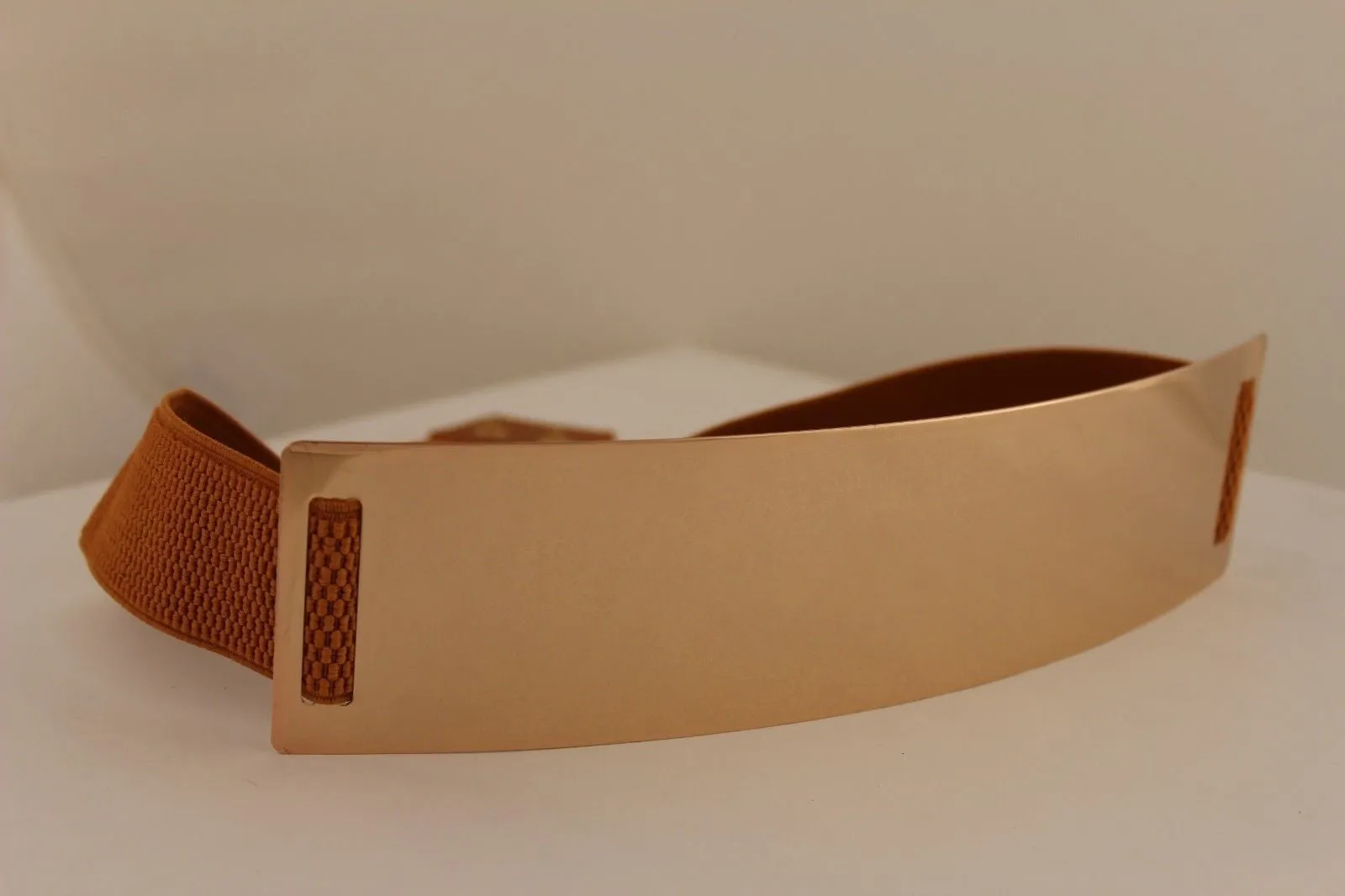 Gold Metal Rectangle Plate Colored Elastic Stretch Waistband Belt