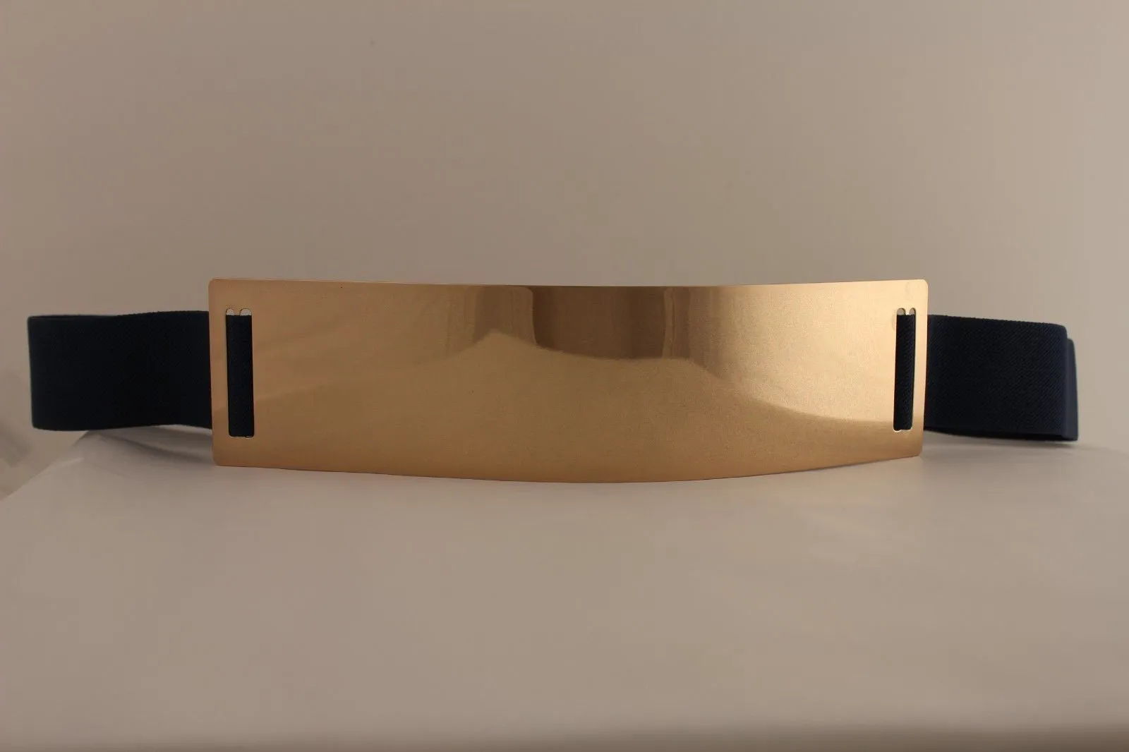 Gold Metal Rectangle Plate Colored Elastic Stretch Waistband Belt