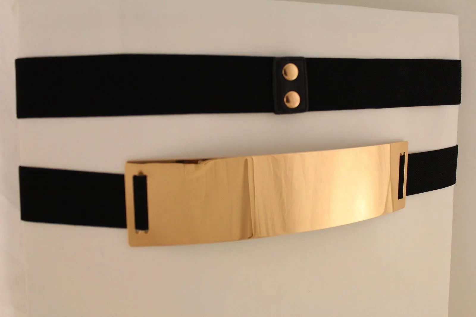 Gold Metal Rectangle Plate Colored Elastic Stretch Waistband Belt