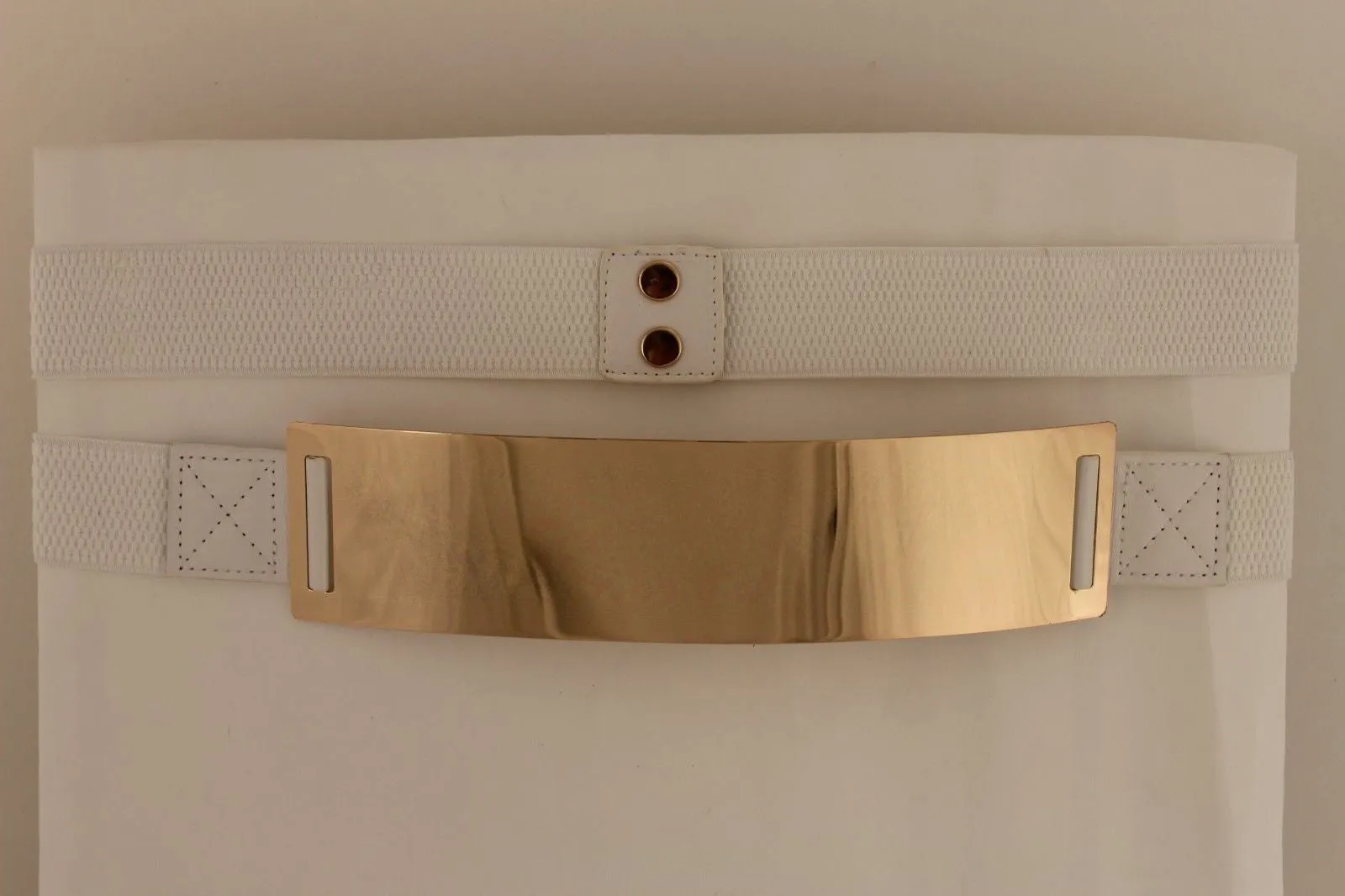 Gold Metal Rectangle Plate Colored Elastic Stretch Waistband Belt