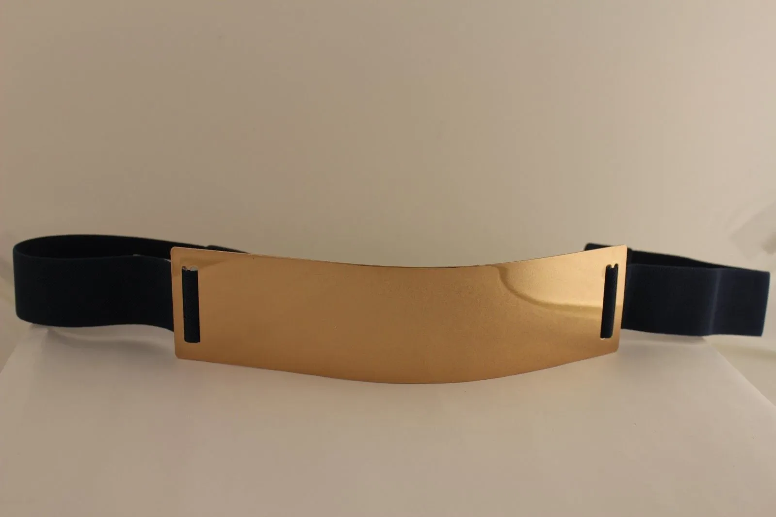 Gold Metal Rectangle Plate Colored Elastic Stretch Waistband Belt