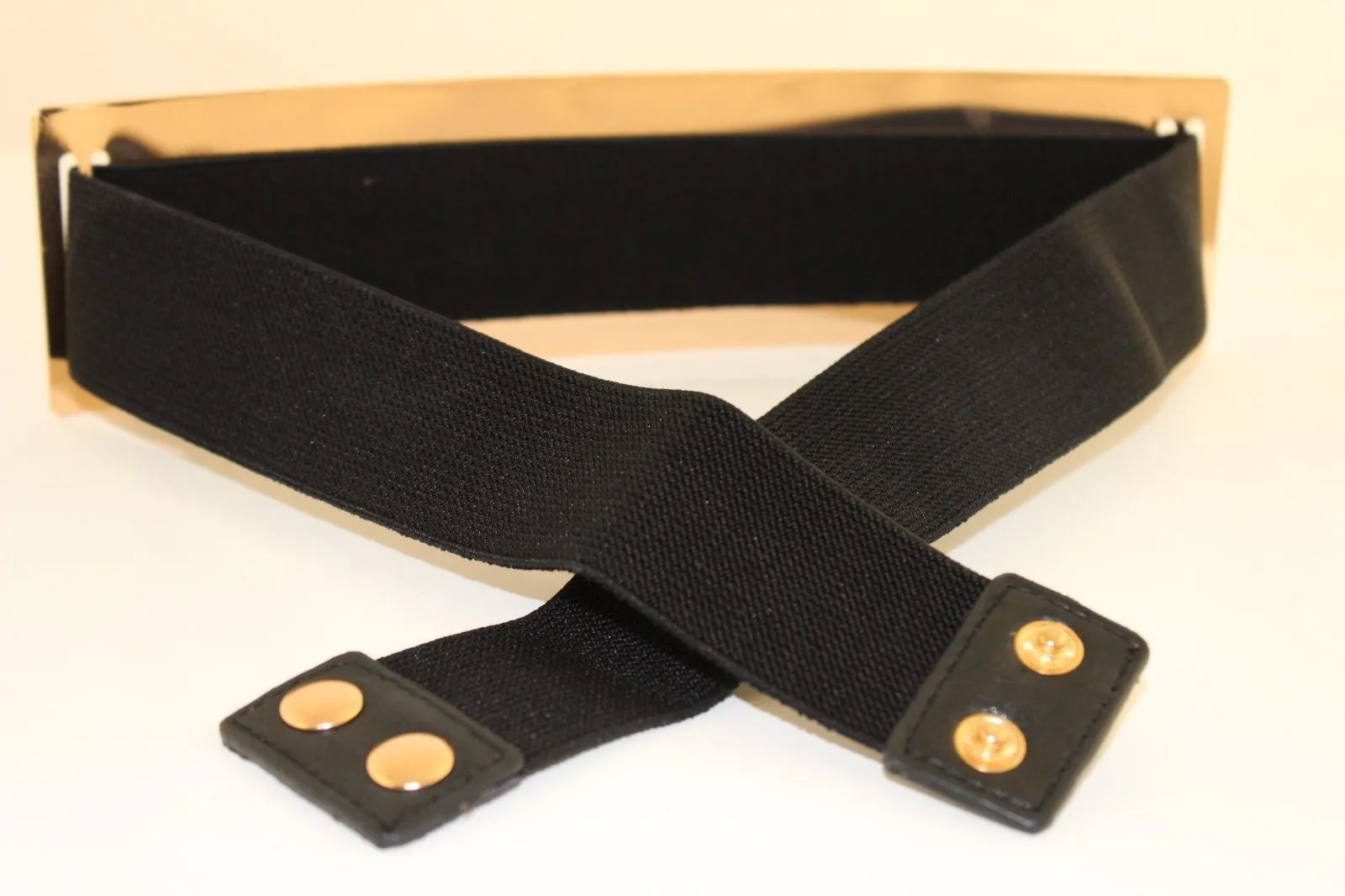 Gold Metal Rectangle Plate Colored Elastic Stretch Waistband Belt