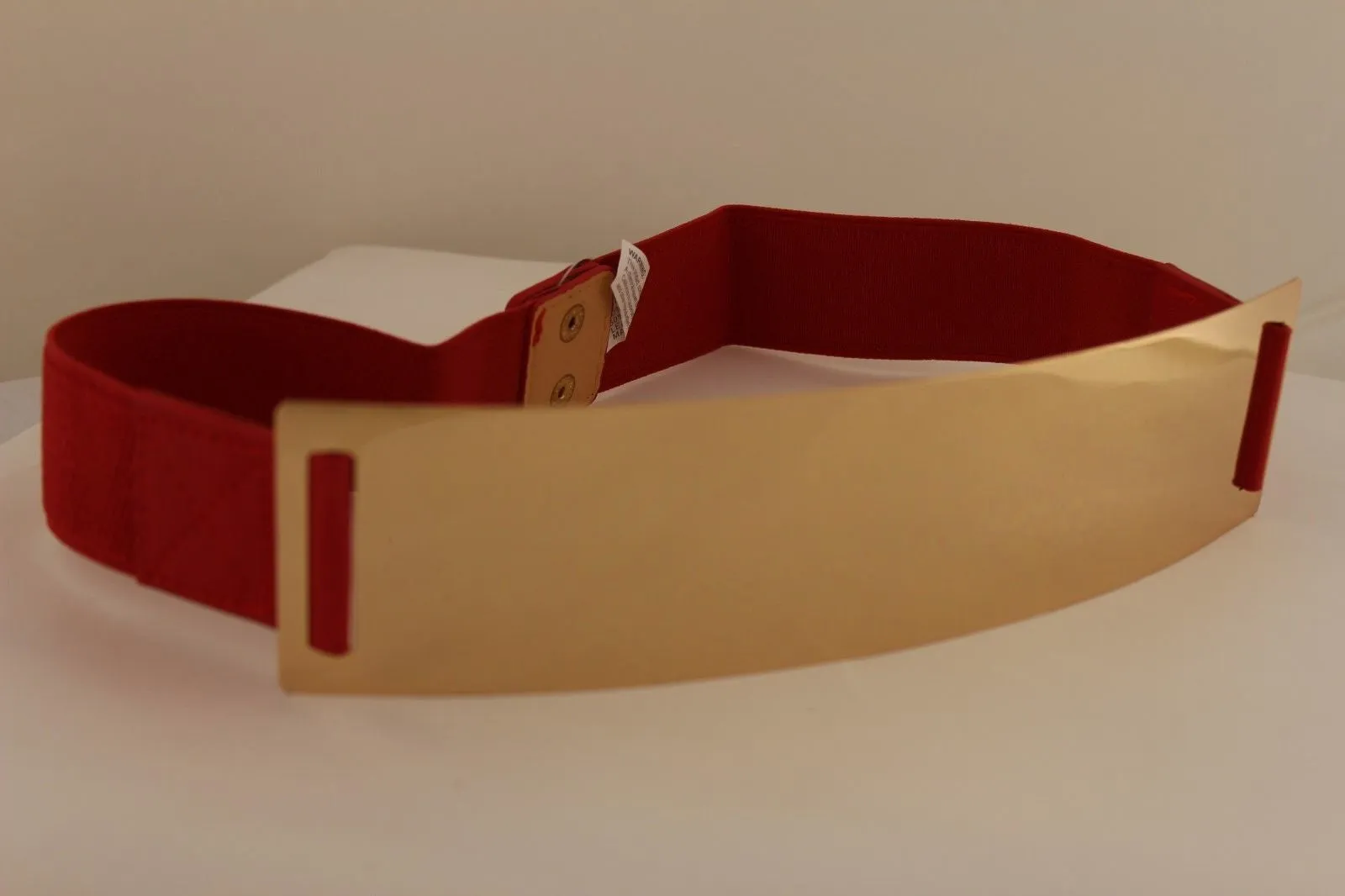 Gold Metal Rectangle Plate Colored Elastic Stretch Waistband Belt