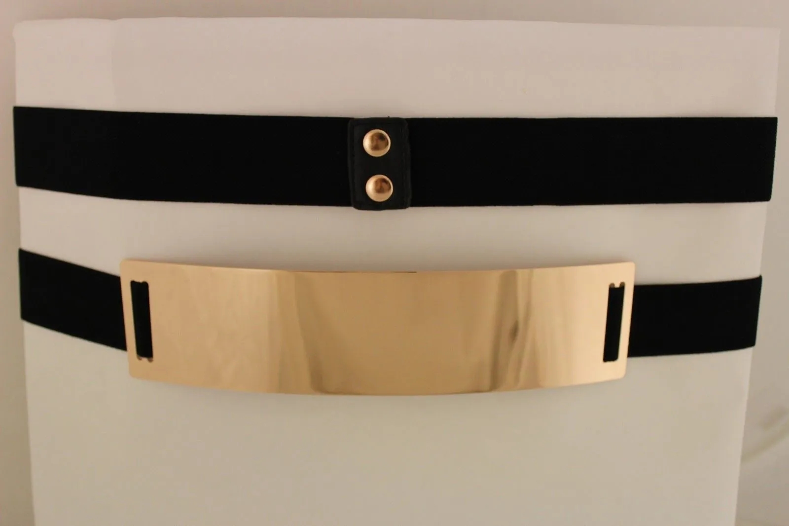 Gold Metal Rectangle Plate Colored Elastic Stretch Waistband Belt