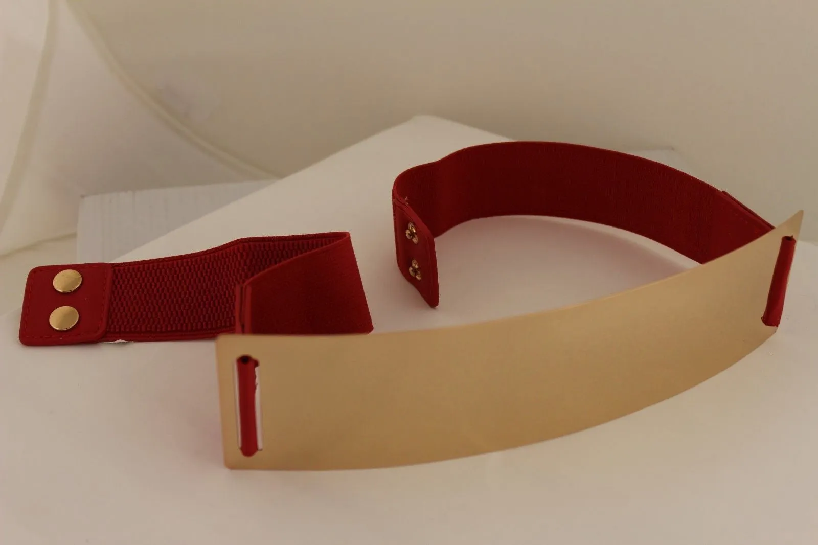 Gold Metal Rectangle Plate Colored Elastic Stretch Waistband Belt