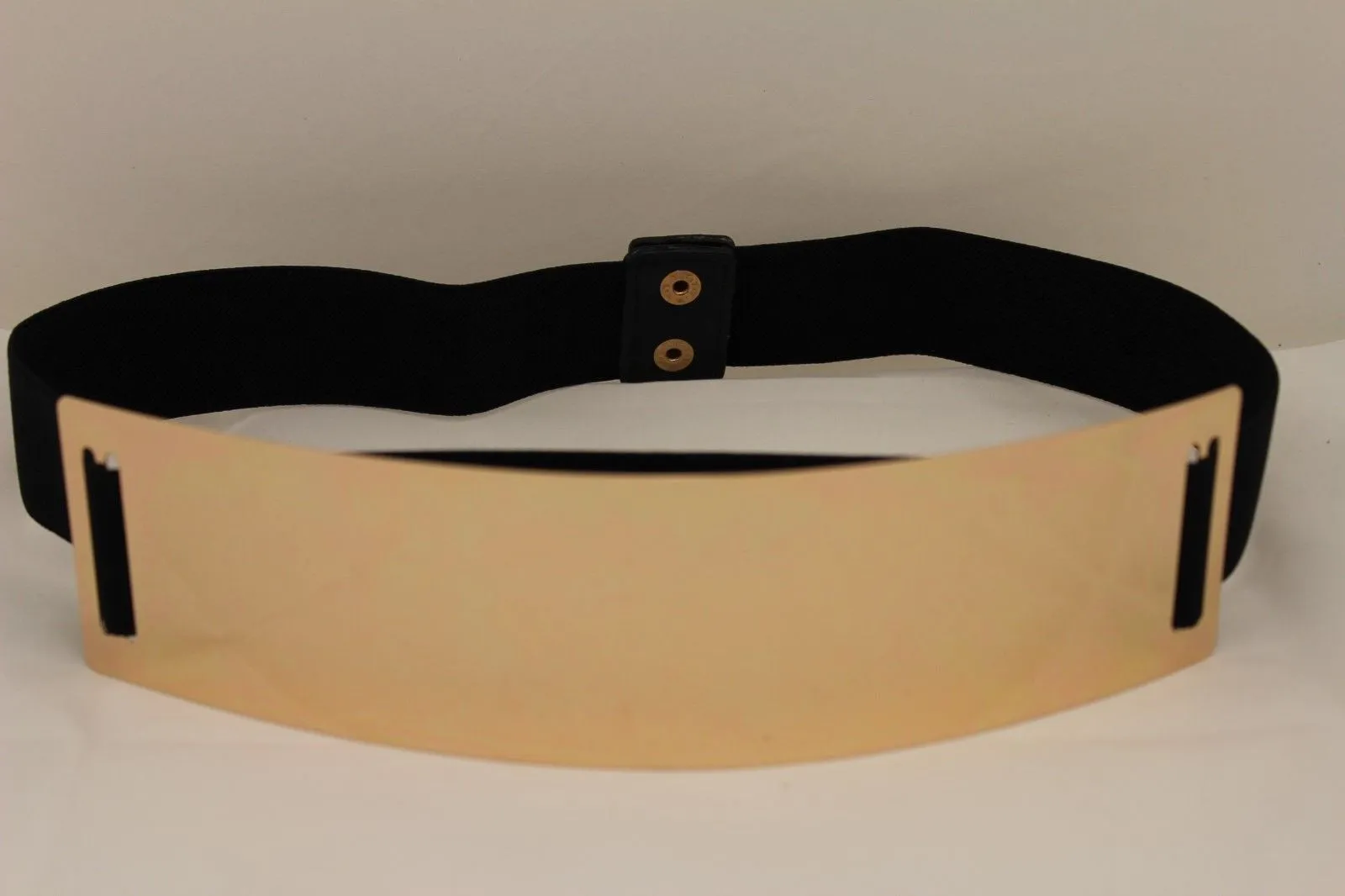 Gold Metal Rectangle Plate Colored Elastic Stretch Waistband Belt