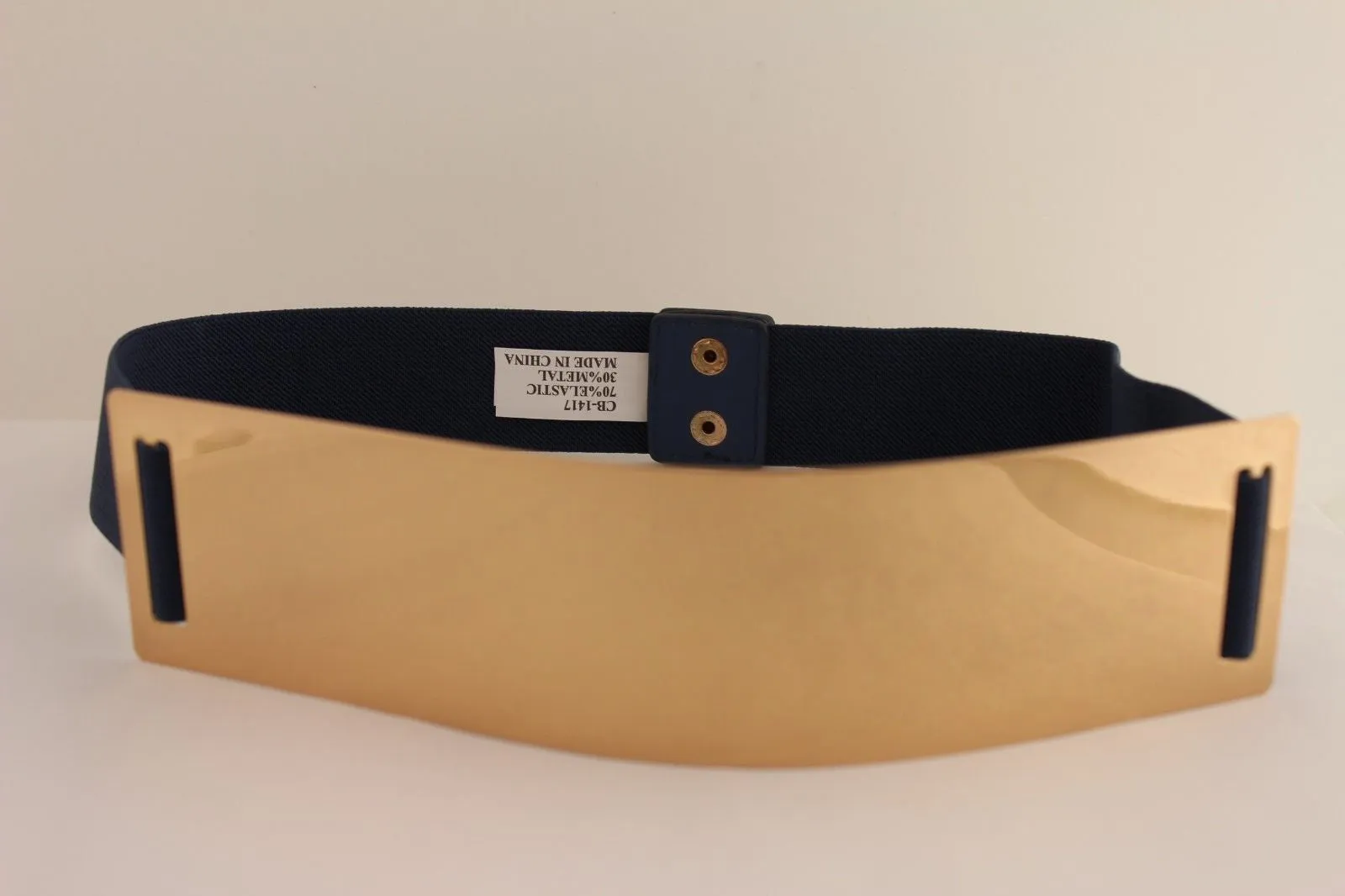 Gold Metal Rectangle Plate Colored Elastic Stretch Waistband Belt