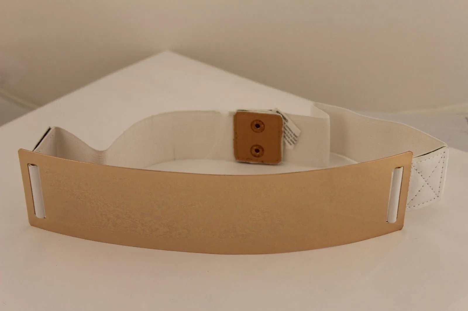 Gold Metal Rectangle Plate Colored Elastic Stretch Waistband Belt