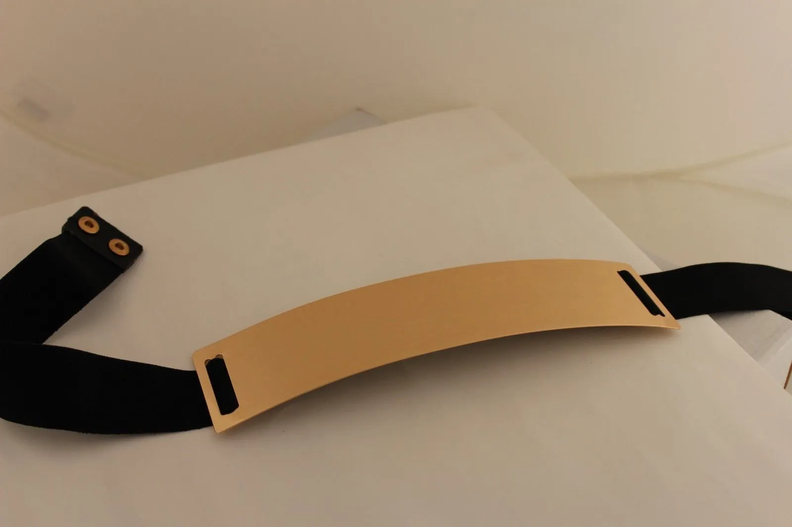 Gold Metal Rectangle Plate Colored Elastic Stretch Waistband Belt