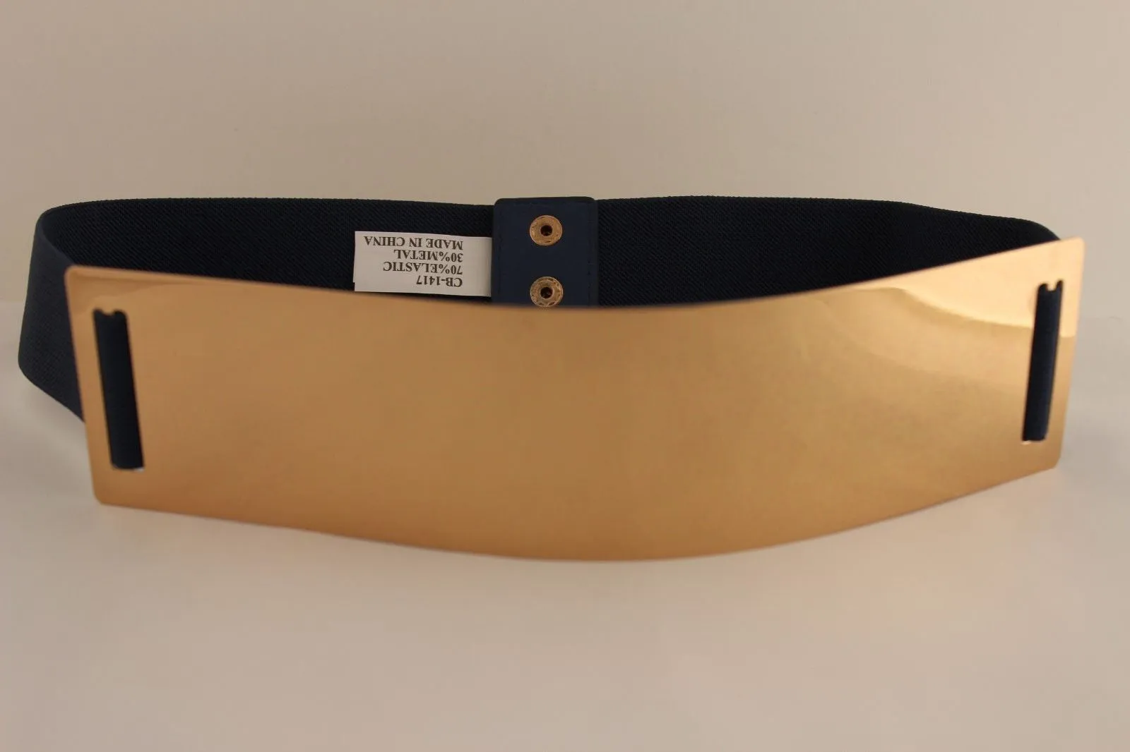 Gold Metal Rectangle Plate Colored Elastic Stretch Waistband Belt