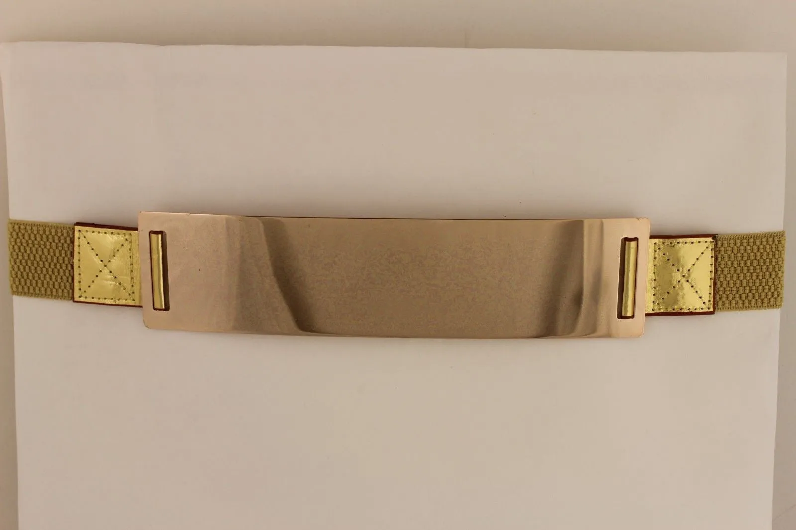 Gold Metal Rectangle Plate Colored Elastic Stretch Waistband Belt