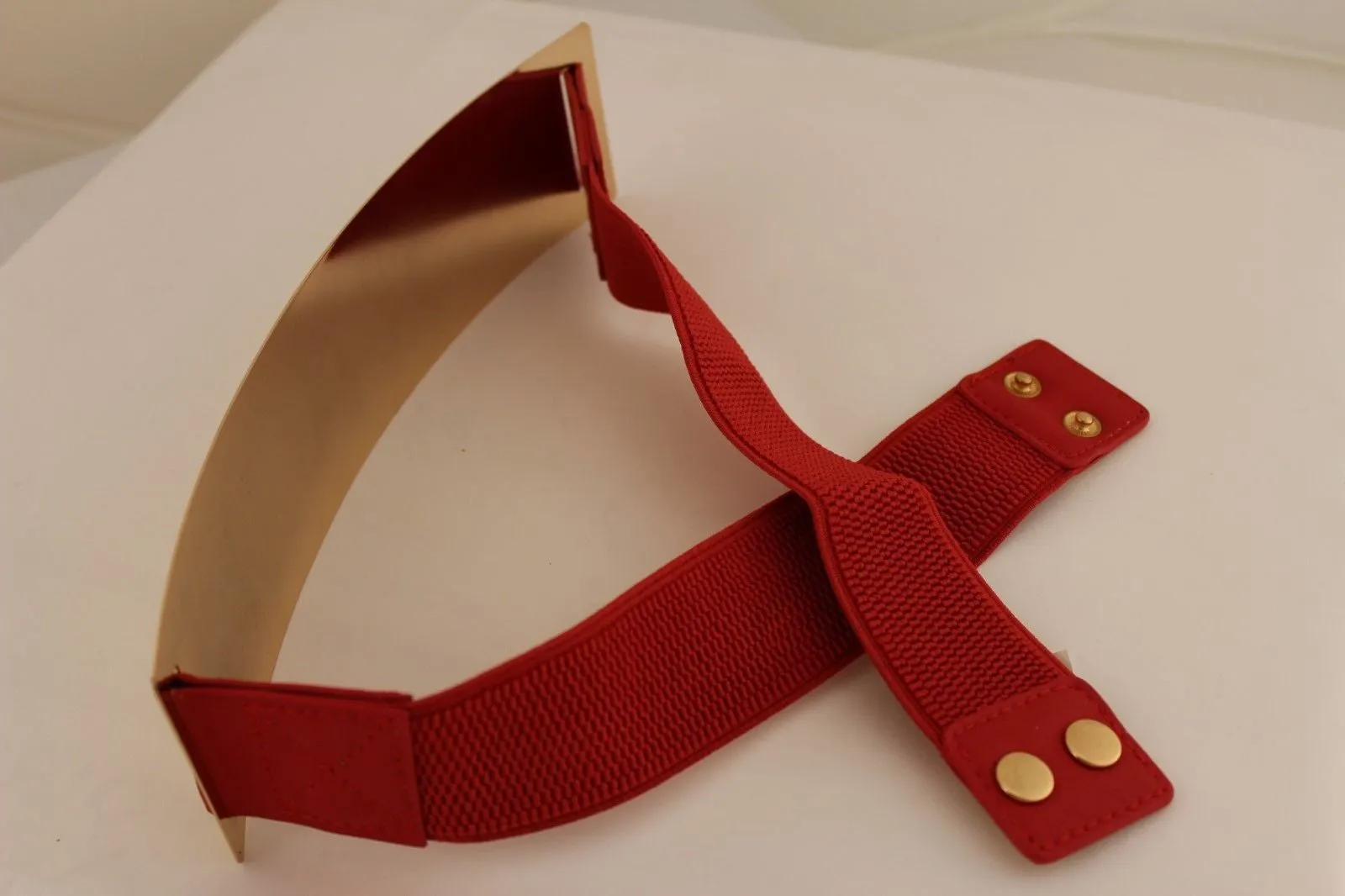 Gold Metal Rectangle Plate Colored Elastic Stretch Waistband Belt