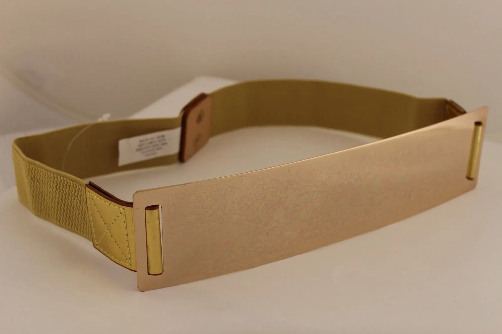 Gold Metal Rectangle Plate Colored Elastic Stretch Waistband Belt