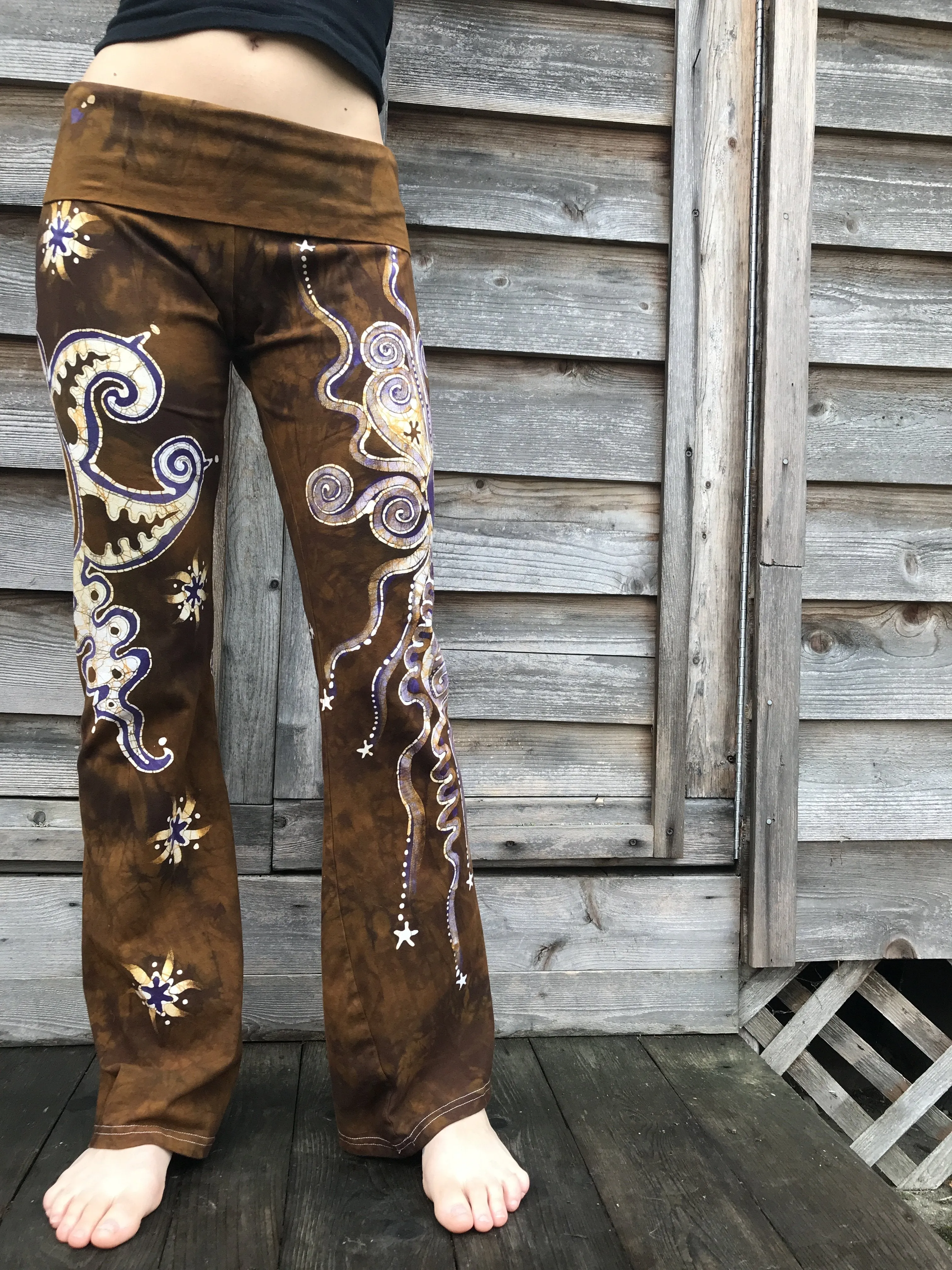 Golden Sun With Lavender Stars Handmade Batikwalla Pants