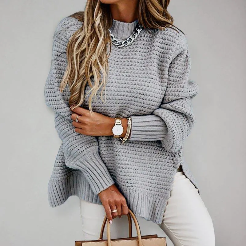 Gray Turtleneck Dropped Sleeve Sweater