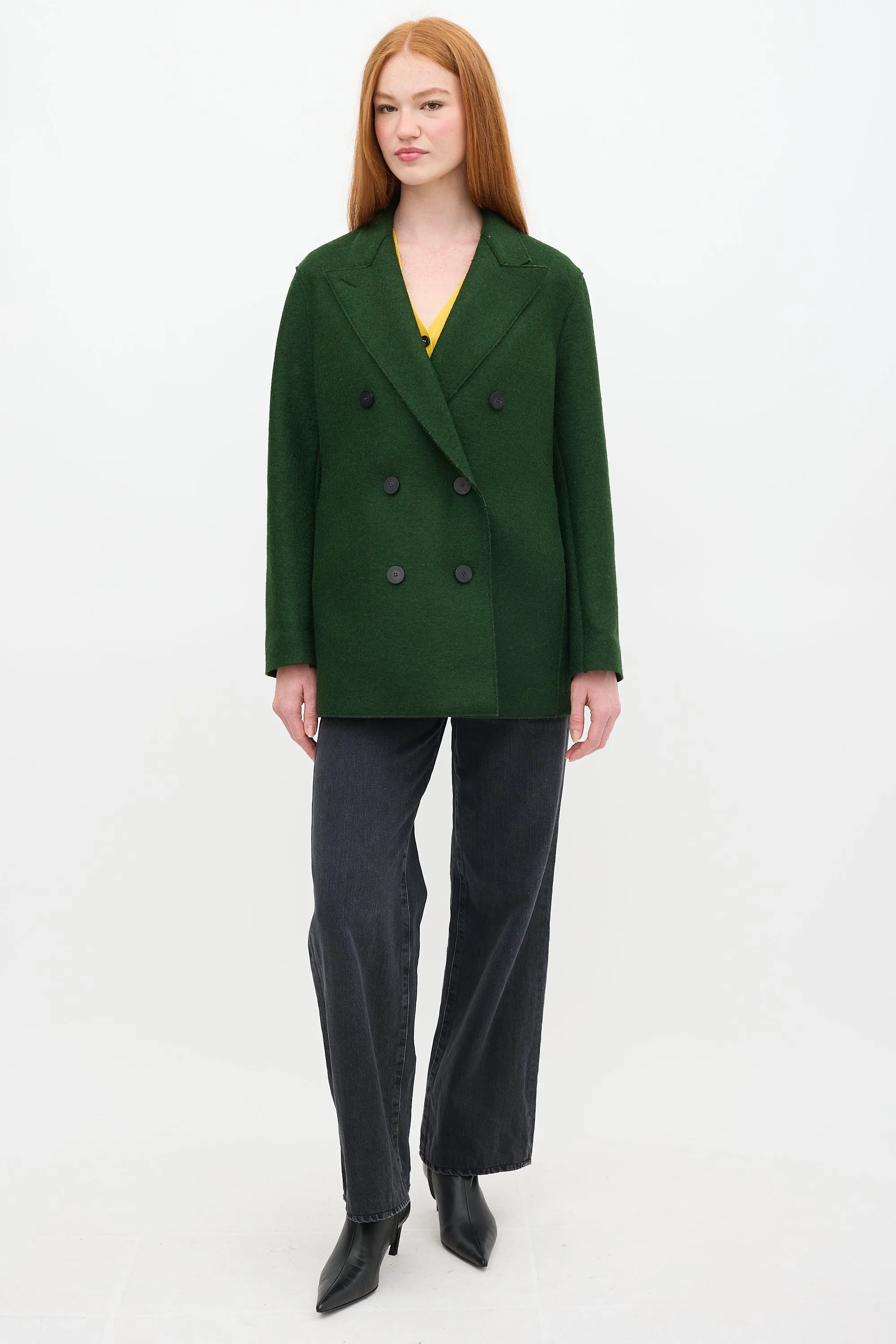 Green Pressed Wool Long Pea Coat