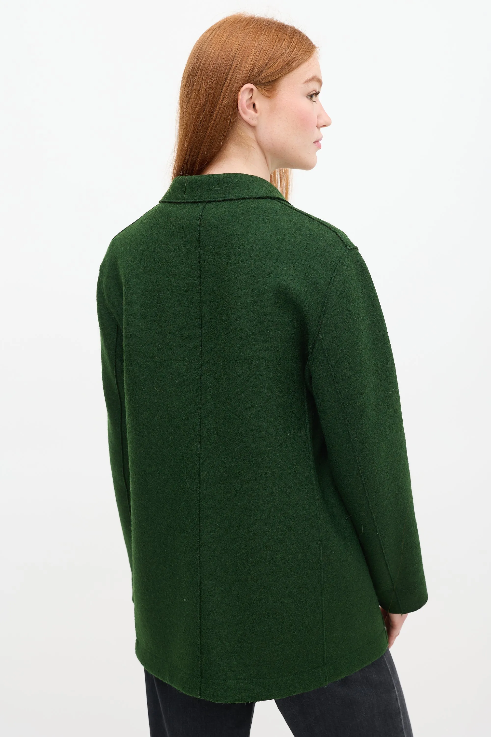 Green Pressed Wool Long Pea Coat