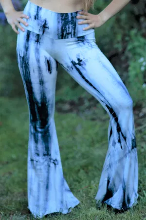 High Waist Bell Bottom Flare Pants - Blue Tie Dye